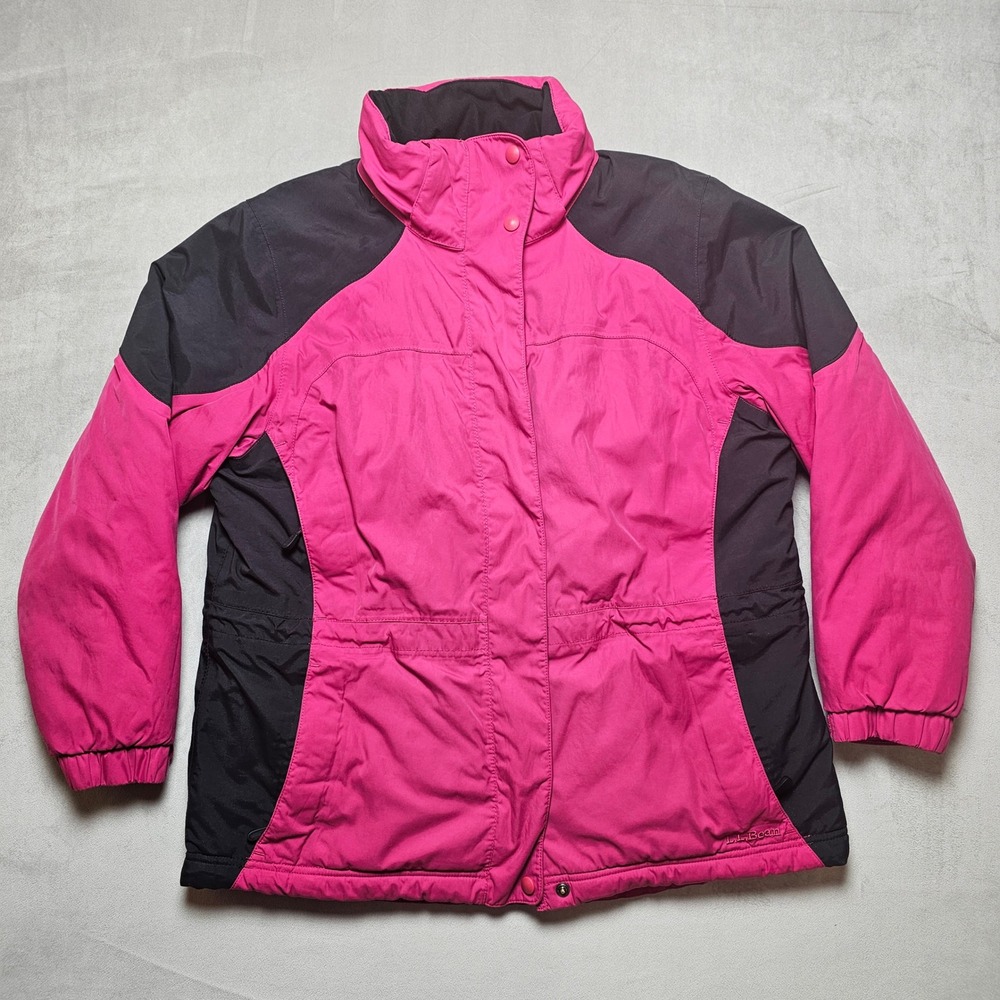 LL Bean Womens PrimaLoft Ski Jacket Pink Black Colorblock Insulated Size L